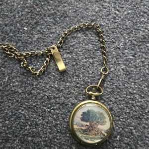 Vintage Gold Pocket Watch with Tree Design